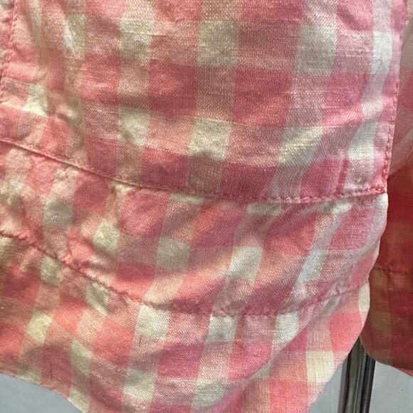 Lou & Grey Gingham pink/beige 100% Linen pull on high rise shorts size small - Picture 6 of 16